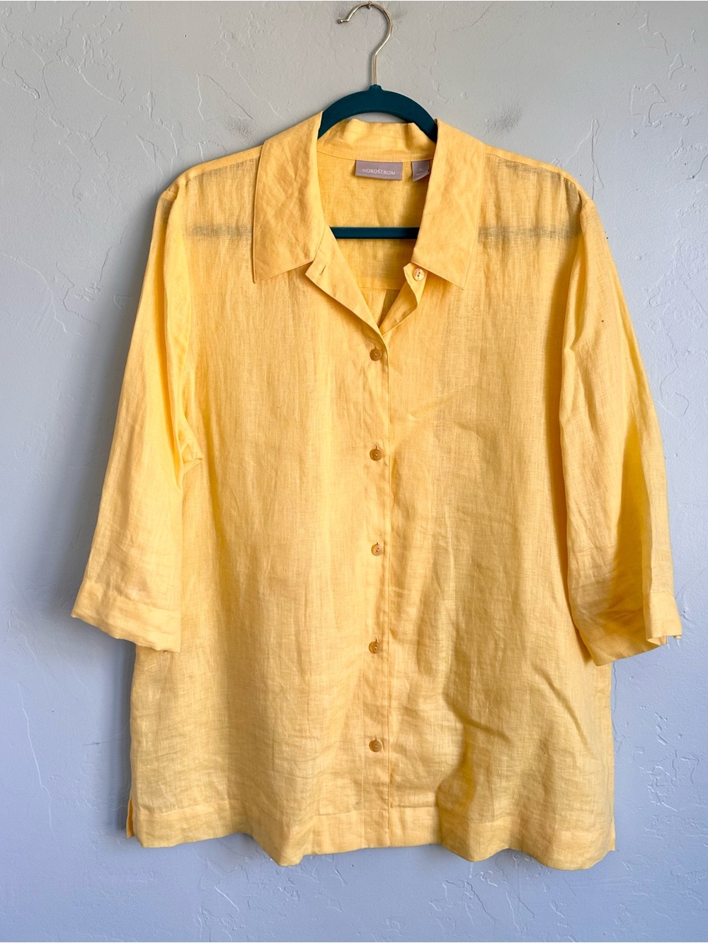 Nordstrom Women’s Summer Yellow Linen Button-Up Shirt XL EUC Vacation Resort